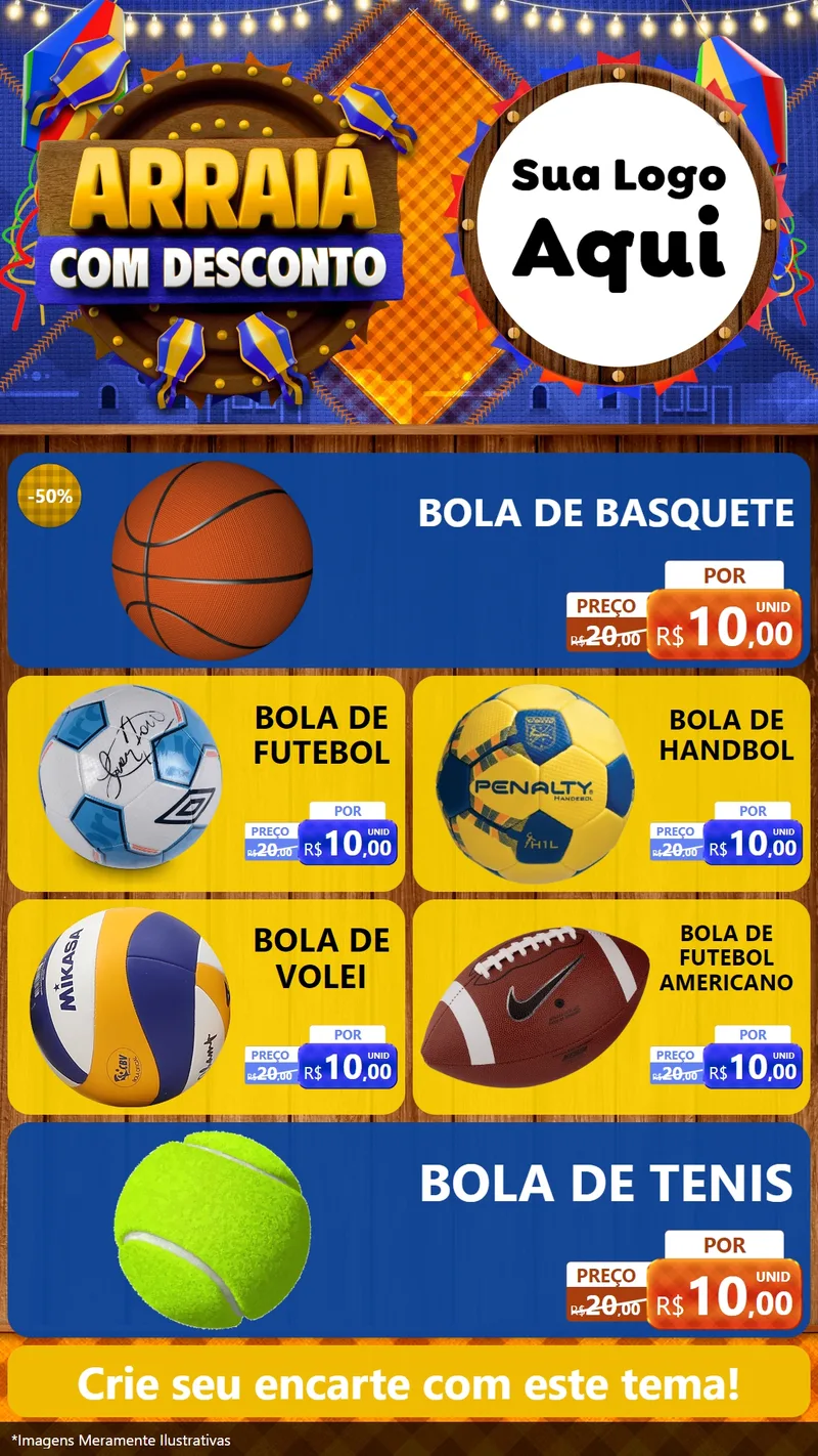 Modelo de TV para TV Vertical com o tema Arraiá Com Desconto para Artigos Esportivos