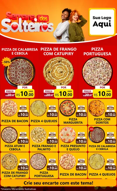 Modelo de Encarte para Encarte Grande com o tema Semana dos Solteiros para Pizzaria