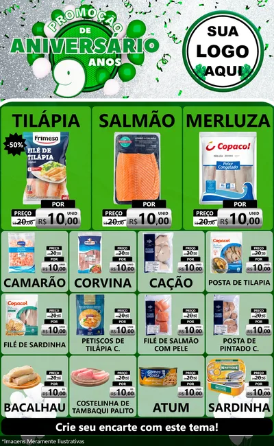 Modelo de Encarte para Encarte Grande com o tema Promoção de Aniversário - 9 Anos para Peixaria