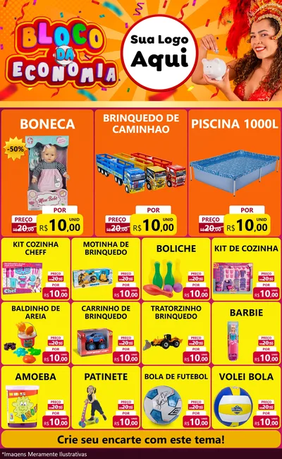 Modelo de Encarte para Encarte Grande com o tema Bloco da Economia para Brinquedos