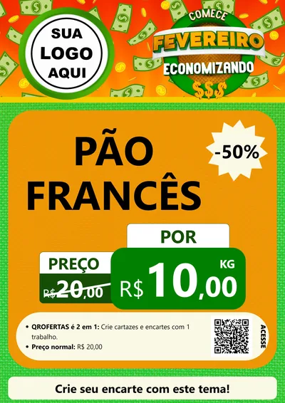 Modelo de Cartaz para Cartaz A4 Vertical com o tema Comece Fevereiro Economizando para Padaria