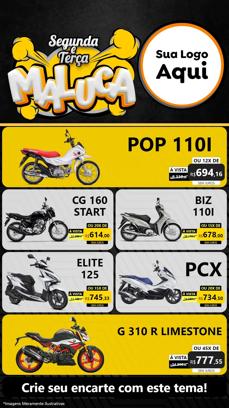 Modelo de TV para TV Vertical com o tema Segunda e Terça Maluca para Concessionaria de Motos