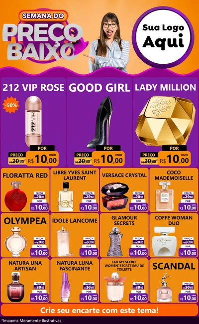 Modelo de Encarte para Encarte Grande com o tema Semana do Preço Baixo para Perfumes