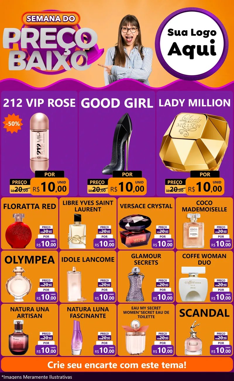 Modelo de Encarte para Encarte Grande com o tema Semana do Preço Baixo para Perfumes