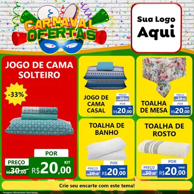 Modelo de Rede Social para Feed Facebook com o tema Carnaval de Ofertas para Cama, Mesa e Banho
