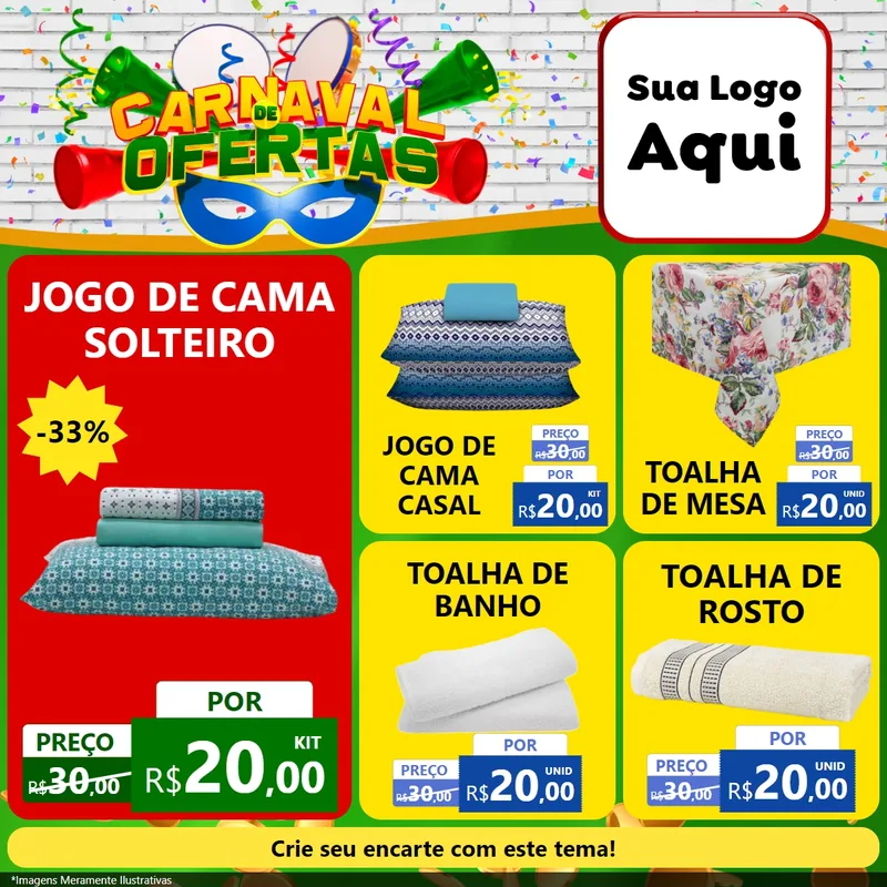 Modelo de Rede Social para Feed Facebook com o tema Carnaval de Ofertas para Cama, Mesa e Banho