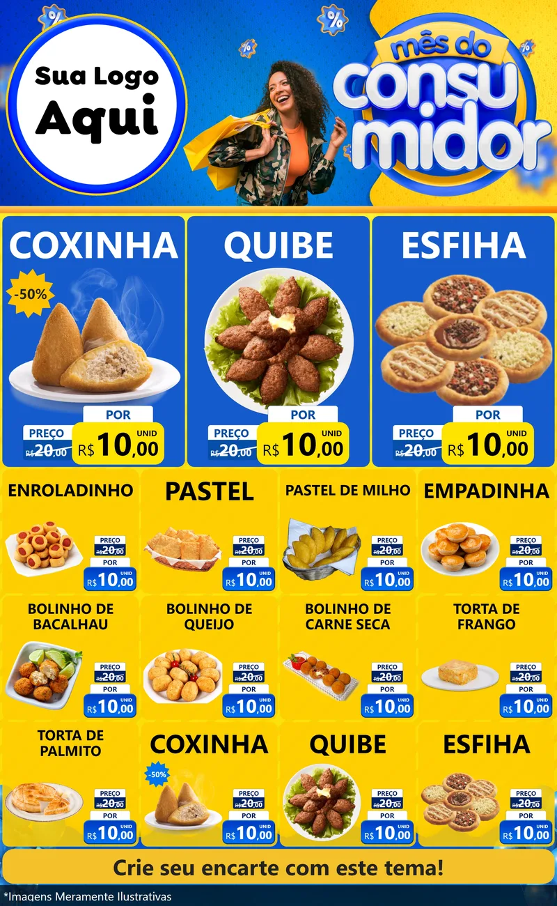 Modelo de Encarte para Encarte Grande com o tema Mês do Consumidor para Salgadaria