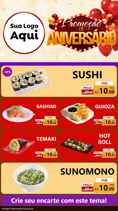 Modelo de TV para TV Vertical com o tema Promoção de Aniversário para Comida japonesa