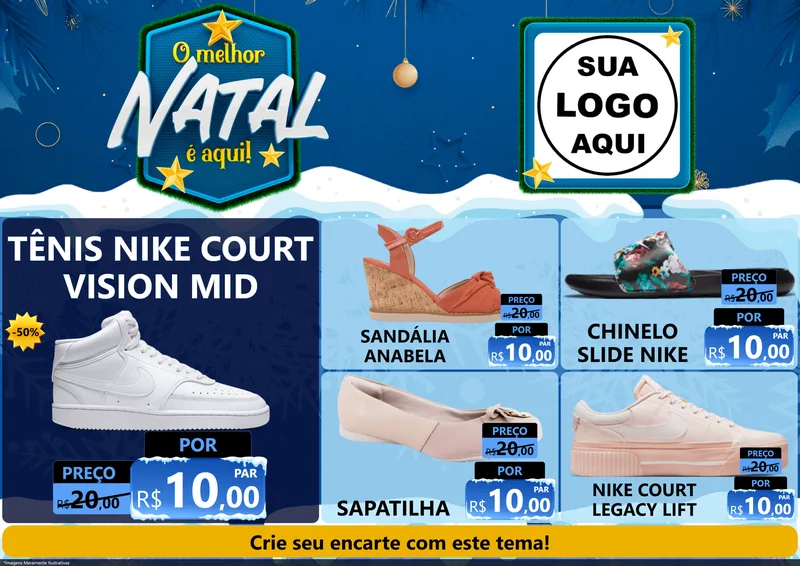 Modelo de Encarte para Encarte A4 Horizontal com o tema O Melhor Natal É Aqui! para Calçados
