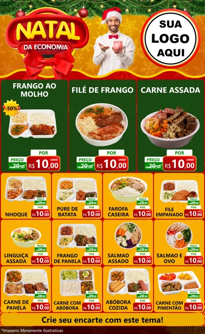 Modelo de Encarte para Encarte Grande com o tema Natal da Economia para Restaurante
