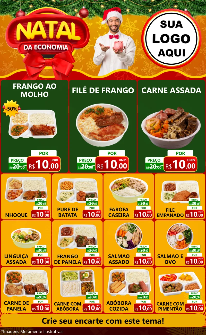 Modelo de Encarte para Encarte Grande com o tema Natal da Economia para Restaurante