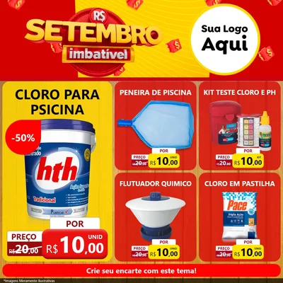 Modelo de Rede Social para Feed Facebook com o tema Setembro Imbatível para Produtos para Piscina