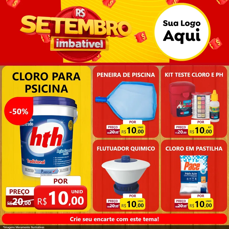 Modelo de Rede Social para Feed Facebook com o tema Setembro Imbatível para Produtos para Piscina