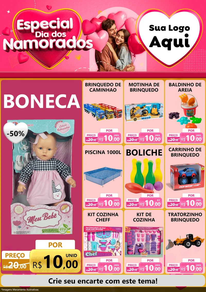 Modelo de Encarte para Encarte A4 Vertical com o tema Especial Dia dos Namorados para Brinquedos