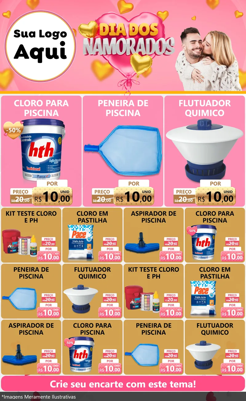 Modelo de Encarte para Encarte Grande com o tema Dia dos Namorados para Produtos para Piscina