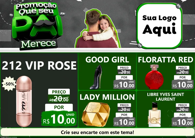 Modelo de Encarte para Encarte A4 Horizontal com o tema Promoção Que seu Pai Merece para Perfumes