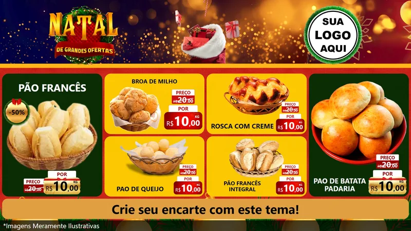 Modelo de TV para TV Horizontal com o tema Natal de Grandes Ofertas para Padaria