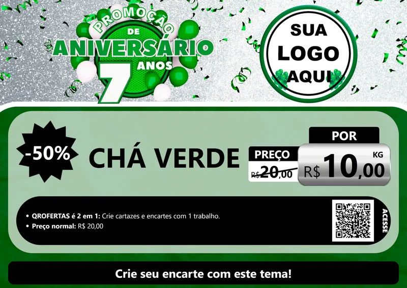 Modelo de Cartaz para Cartaz A4 Horizontal com o tema Promoção de Aniversário - 7 Anos para Produtos Naturais