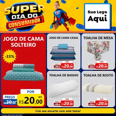 Modelo de Rede Social para Feed Facebook com o tema Super Dia do Consumidor para Cama, Mesa e Banho