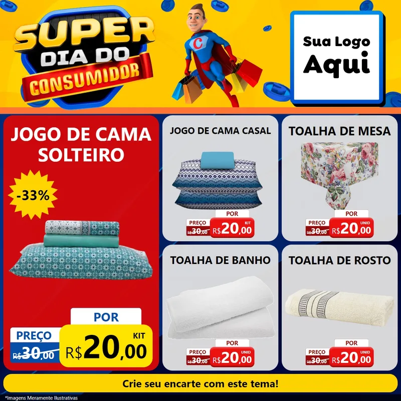 Modelo de Rede Social para Feed Facebook com o tema Super Dia do Consumidor para Cama, Mesa e Banho