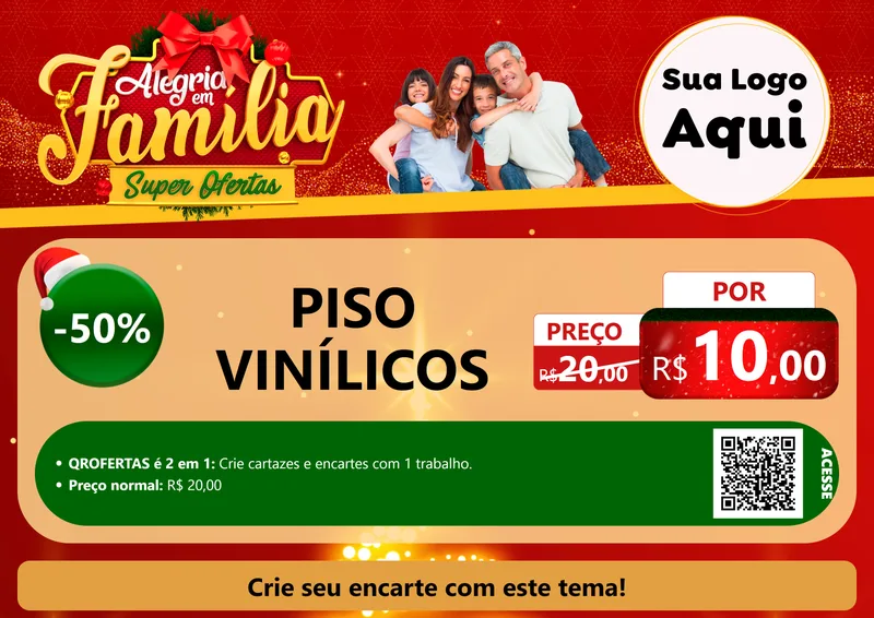Modelo de Cartaz para Cartaz A4 Horizontal com o tema Alegria em Família Super Ofertas - Natal para Material para Construção
