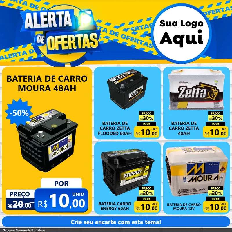 Modelo de Rede Social para Feed Facebook com o tema Alerta de Ofertas para Baterias Elétricas