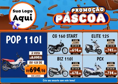 Modelo de Encarte para Encarte A4 Horizontal com o tema Promoção Páscoa para Concessionaria de Motos