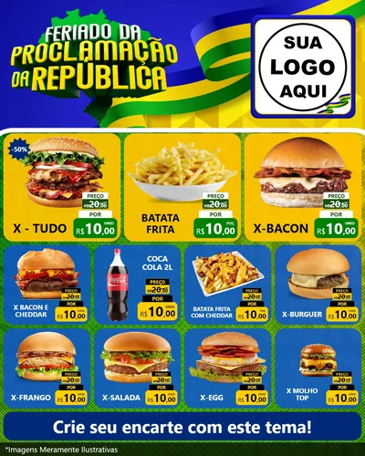 Modelo de Rede Social para Feed Instagram com o tema Feriado da Proclamação da República para Hamburgueria