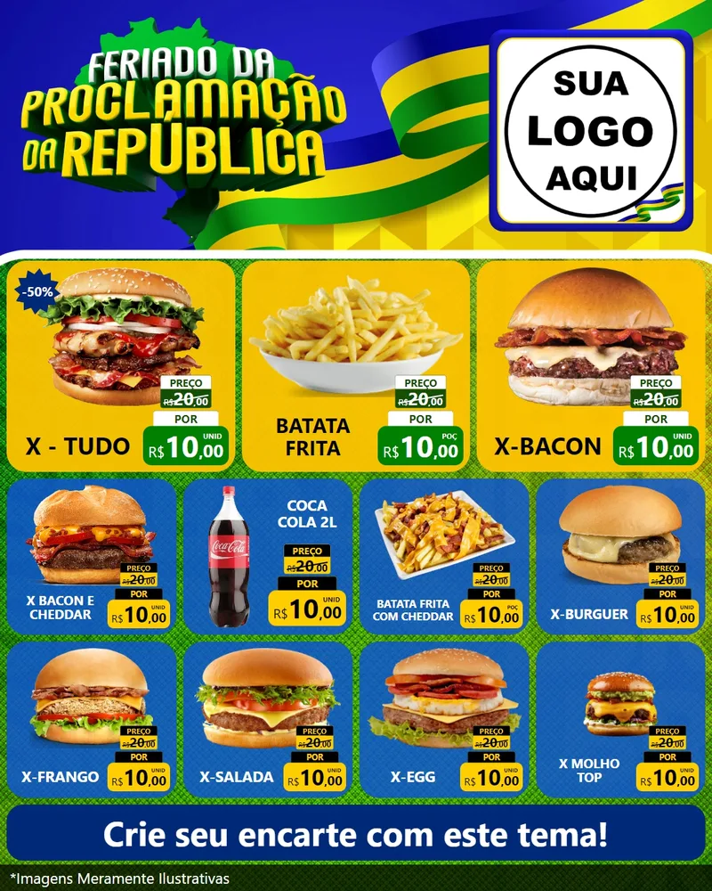 Modelo de Rede Social para Feed Instagram com o tema Feriado da Proclamação da República para Hamburgueria