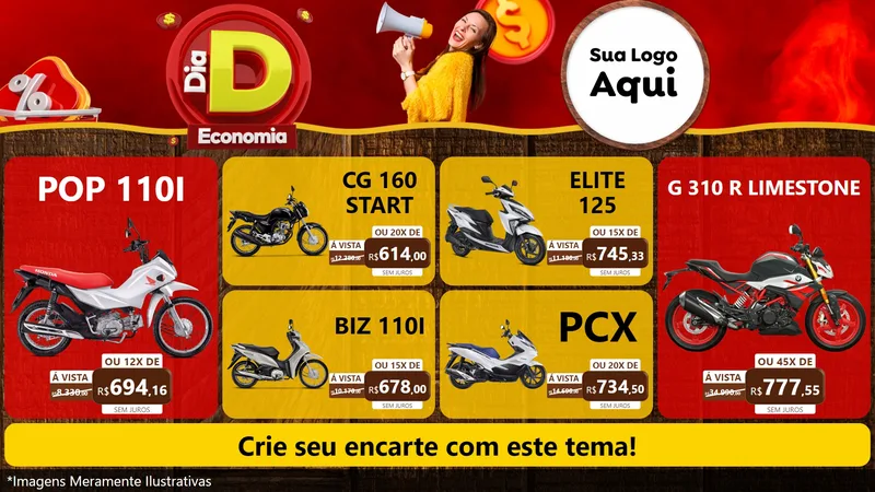 Modelo de TV para TV Horizontal com o tema Dia D Economia para Concessionaria de Motos