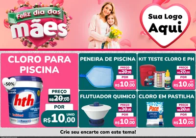 Modelo de Encarte para Encarte A4 Horizontal com o tema Feliz Dia das Mães para Produtos para Piscina