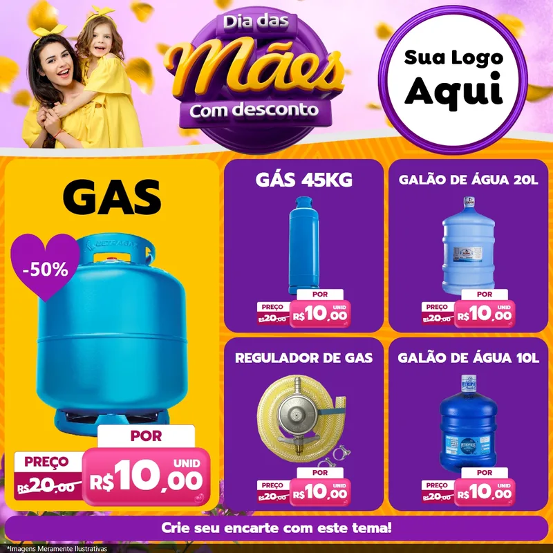 Modelo de Rede Social para Feed Facebook com o tema Dia das Mães com Desconto para Água e gás