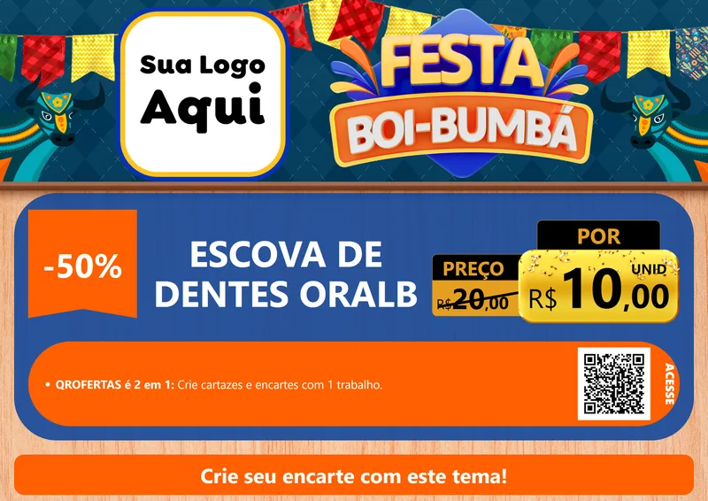Modelo de Cartaz para Cartaz A4 Horizontal com o tema Festa Boi Bumbá para Higiene Pessoal
