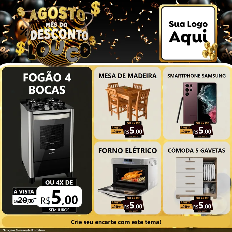 Modelo de Rede Social para Feed Facebook com o tema Agosto Mês do Desconto Louco para Móveis e Eletro