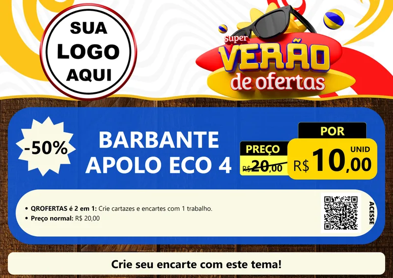 Modelo de Cartaz para Cartaz A4 Horizontal com o tema Super Verão de Ofertas para Armarinho e Aviamentos