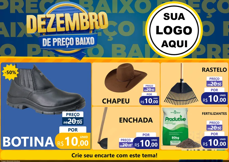 Modelo de Encarte para Encarte A4 Horizontal com o tema Dezembro de Preço Baixo para Agropecuária