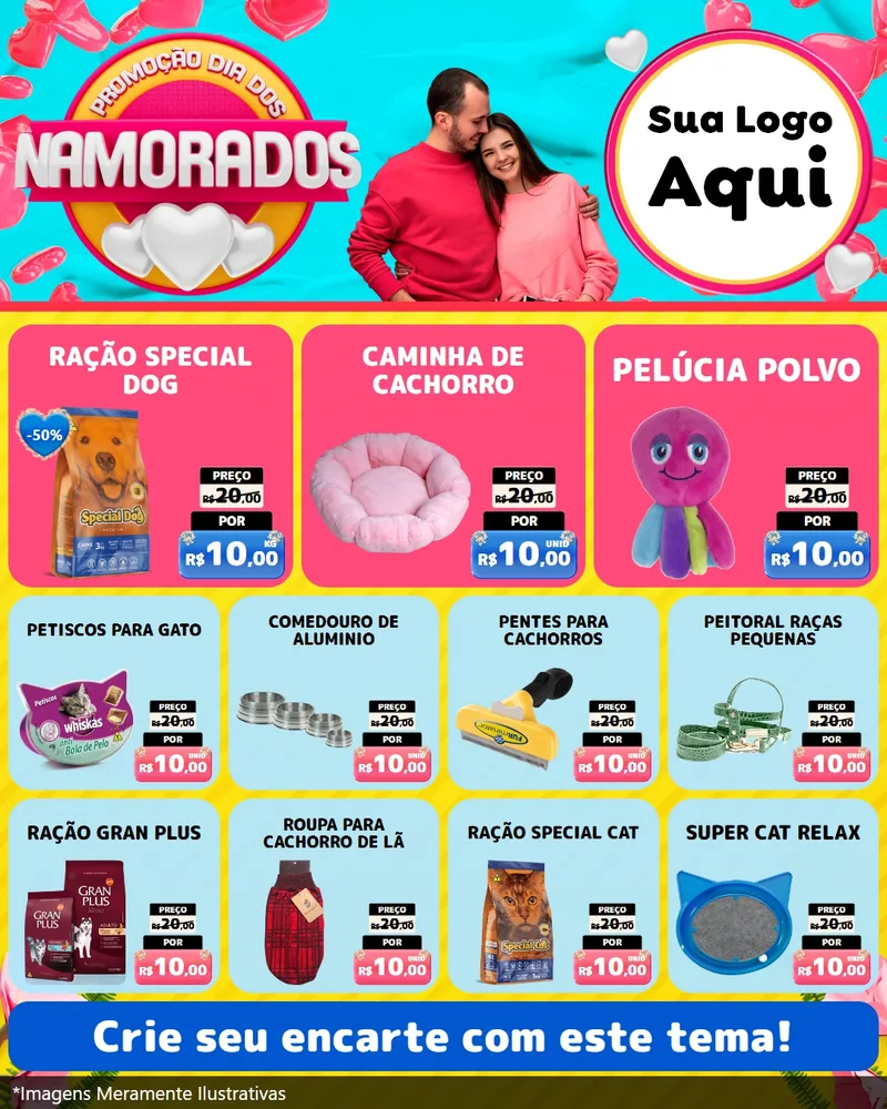 Modelo de Rede Social para Feed Instagram com o tema Promoção Dia dos Namorados para Pet Shop