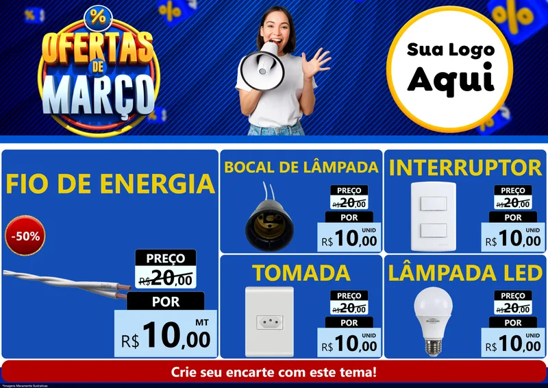 Modelo de Encarte para Encarte A4 Horizontal com o tema Ofertas de Março para Materiais Elétricos