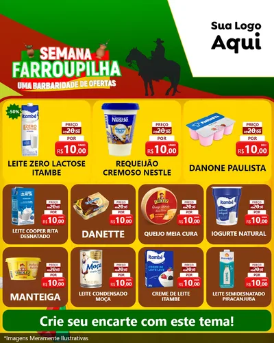 Modelo de Rede Social para Feed Instagram com o tema Semana Farroupilha - Uma Barbaridade de Ofertas para Frios e Laticínios