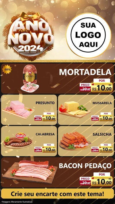 Modelo de TV para TV Vertical com o tema Feliz Ano Novo 2027 para Frios e Laticínios