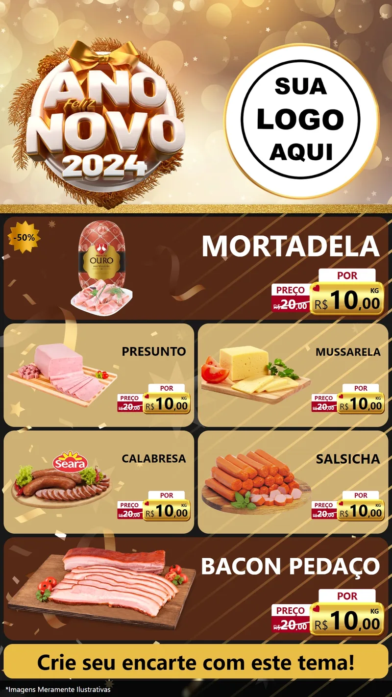 Modelo de TV para TV Vertical com o tema Feliz Ano Novo 2027 para Frios e Laticínios