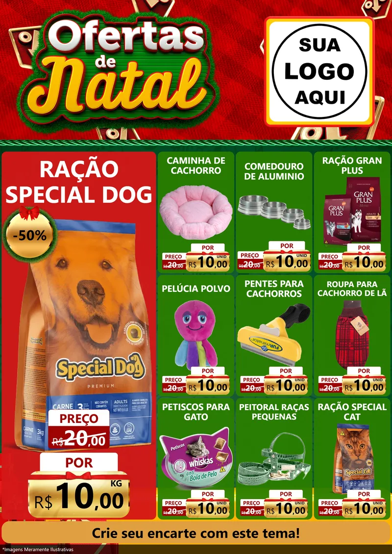 Modelo de Encarte para Encarte A4 Vertical com o tema Ofertas de Natal para Pet Shop