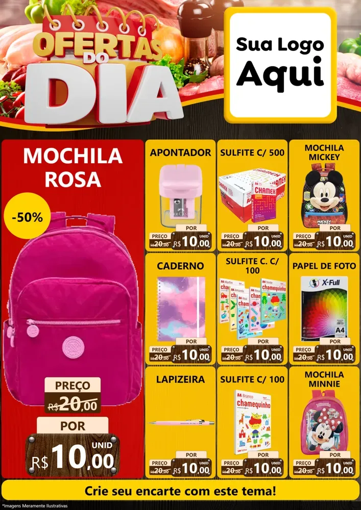 Modelo de Encarte para Encarte A4 Vertical com o tema Ofertas do Dia para Papelaria
