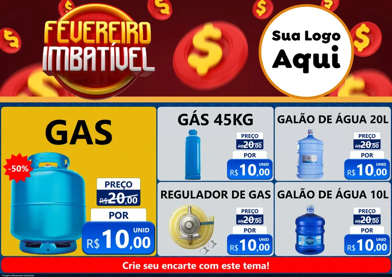 Modelo de Encarte para Encarte A4 Horizontal com o tema Fevereiro Imbatível para Água e gás