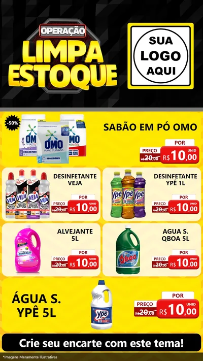 Modelo de TV para TV Vertical com o tema Operação Limpa Estoque para Produtos de Limpeza