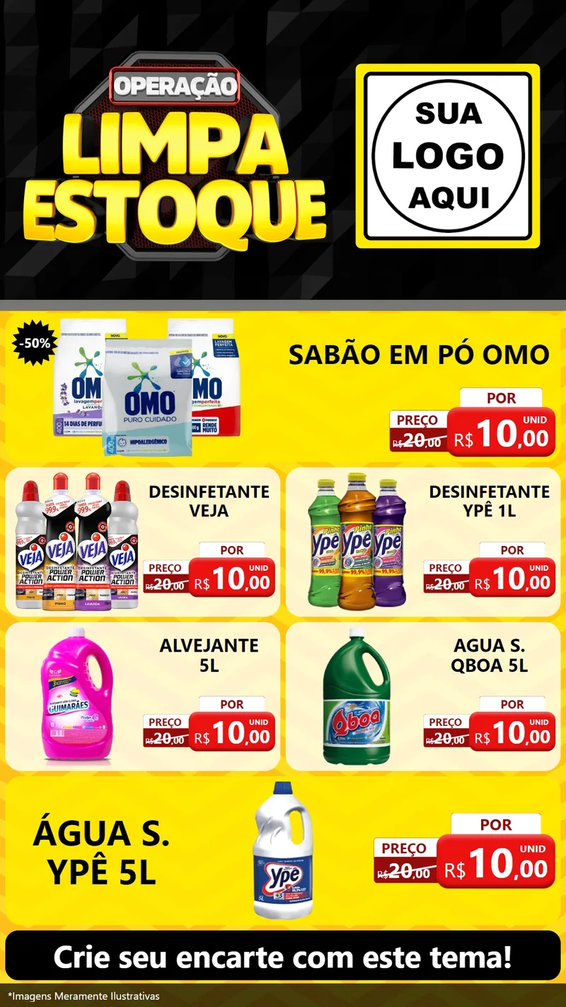 Modelo de TV para TV Vertical com o tema Operação Limpa Estoque para Produtos de Limpeza