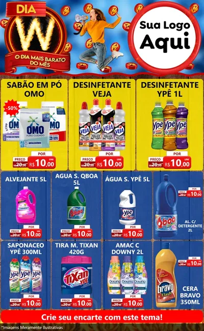 Modelo de Encarte para Encarte Grande com o tema Dia W - O Dia Mais Barato Do Mês para Produtos de Limpeza