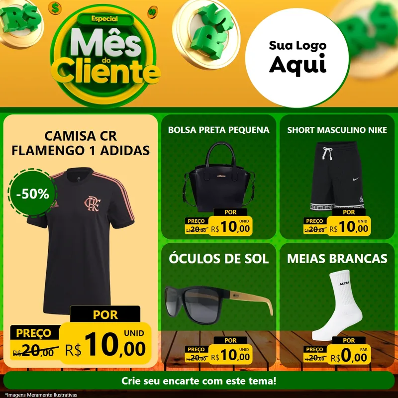 Modelo de Rede Social para Feed Facebook com o tema Especial Mês do Cliente para Roupas e acessórios