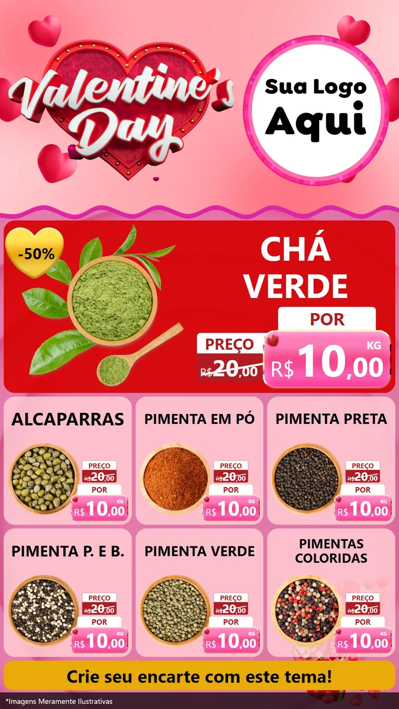 Modelo de Rede Social para Stories com o tema Valentine's Day para Produtos Naturais