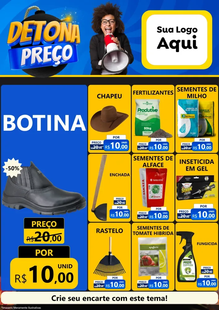 Modelo de Encarte para Encarte A4 Vertical com o tema Detona Preços para Agropecuária
